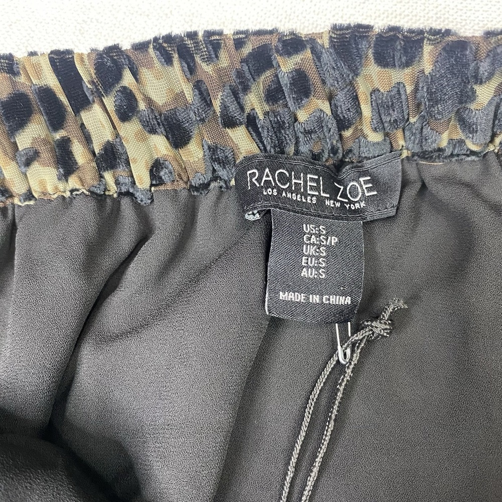 Rachel Zoe Women's Sz S Leopard Burnout Velvet Faux Wrap Ruffle Midi Skirt Black - Picture 13 of 16